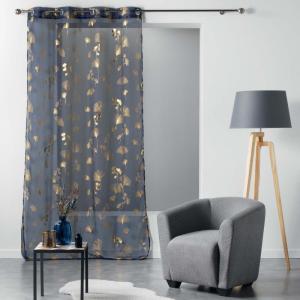 Voilage imprimé métallisé polyester bleu marine 140 x 240 c…