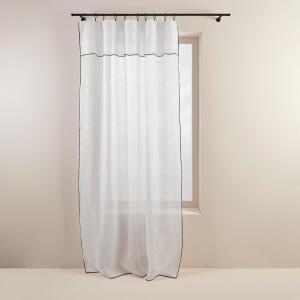 Voilage panneau 200x280 cm Blanc pur et bourdon noir en Lin