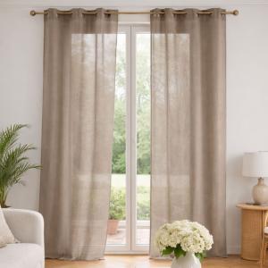 Voilage poly-lin uni  fluide polyester taupe 140x240 cm