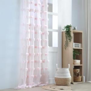 Voilage pompons brodés polyester rose clair 140x260 cm