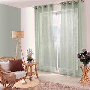 Voilage uni ajouré à œillets polyester vert 140 x 240 cm
