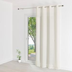 Voilage uni rayures brodées polyester blanc 140x240 cm