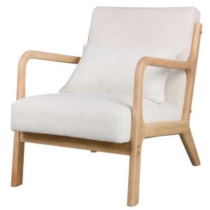 ZACK- Fauteuil en bois naturel tissu Curly Ecru